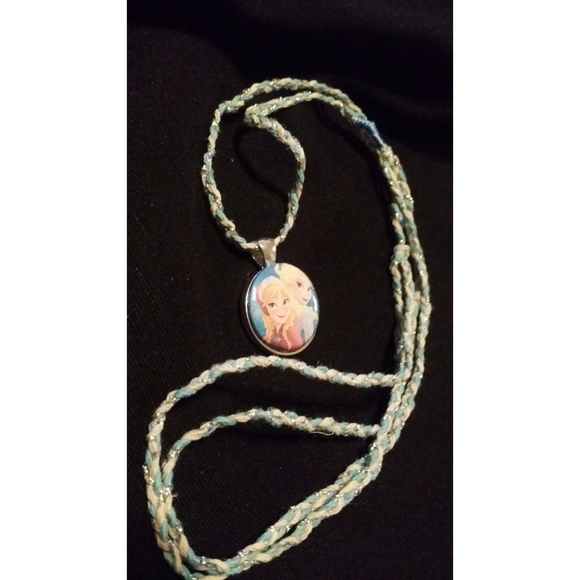 Elsa & Anna Frozen Pendant & Blue/White Cord Choker Necklace, 23 inches - Picture 6 of 6